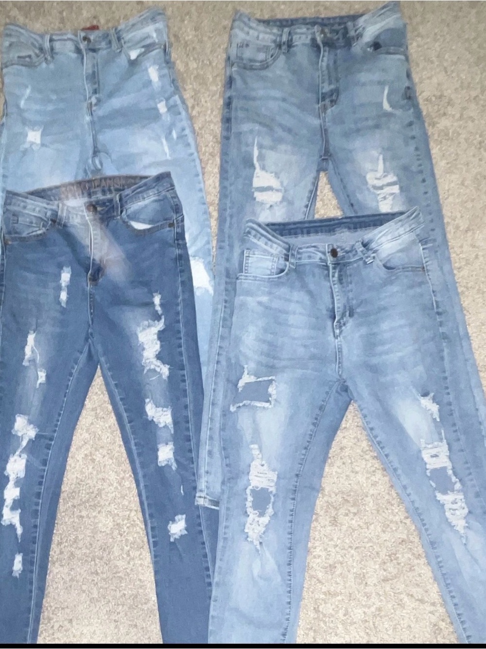Distressed Women's Light Blue Skinny Jeans - Casual Ripped Denim